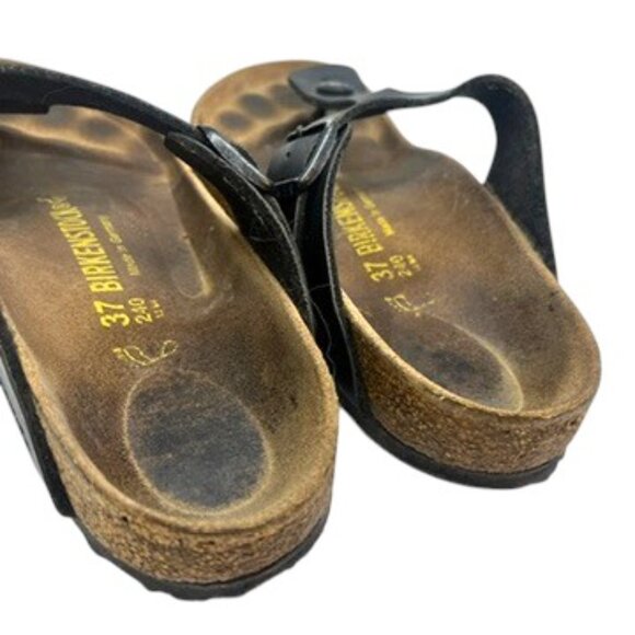 2 PAIR BIRKENSTOCK GIZEH SANDALS SZ 37 BLACK & TAUPE LEATHER SUEDE MADE GERMANY - Picture 15 of 16
